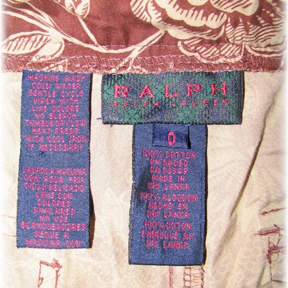 Ralph Lauren Cropped Capri Pant Size 0 Brown Hawaiian Print New Without Tags - Picture 5 of 6